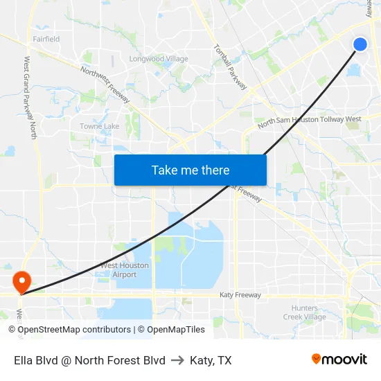 Ella Blvd @ North Forest Blvd to Katy, TX map