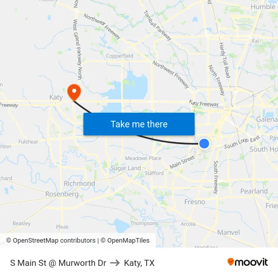 S Main St @ Murworth Dr to Katy, TX map