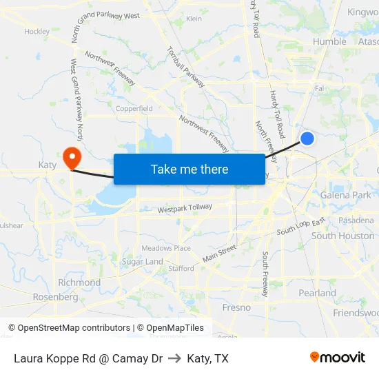 Laura Koppe Rd @ Camay Dr to Katy, TX map