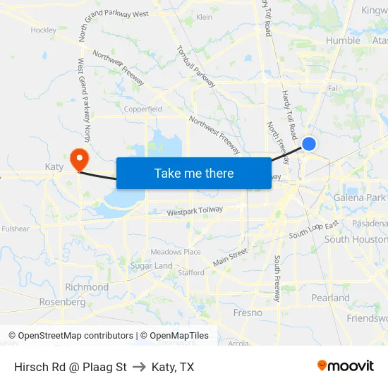 Hirsch Rd @ Plaag St to Katy, TX map