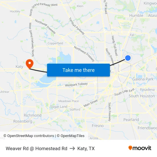 Weaver Rd @ Homestead Rd to Katy, TX map