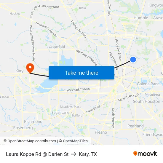Laura Koppe Rd @ Darien St to Katy, TX map