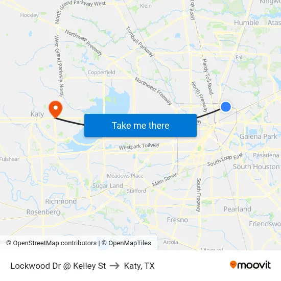 Lockwood Dr @ Kelley St to Katy, TX map
