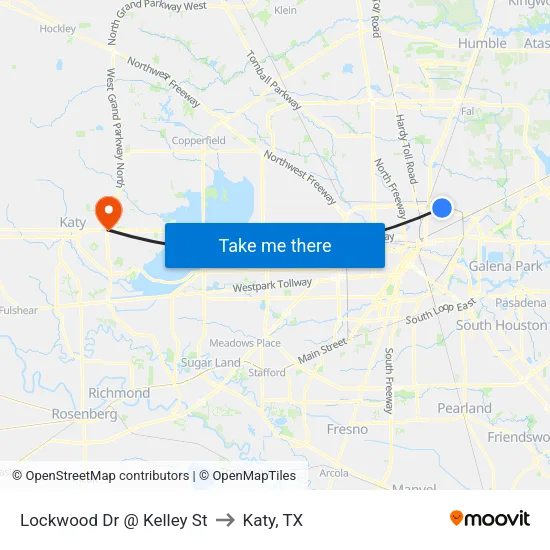 Lockwood Dr @ Kelley St to Katy, TX map