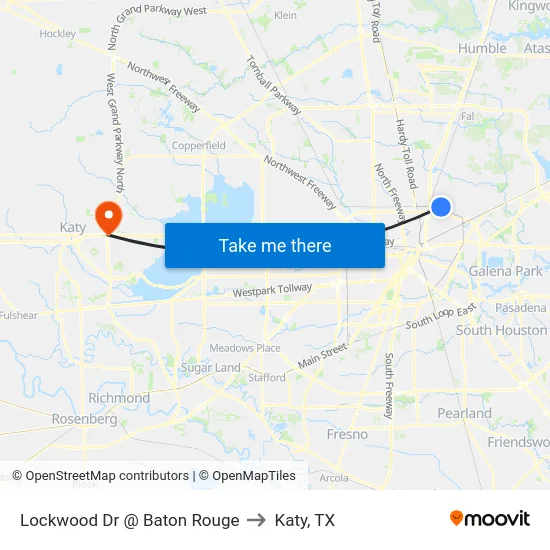 Lockwood Dr @ Baton Rouge to Katy, TX map