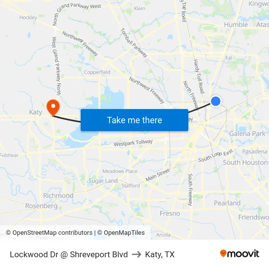 Lockwood Dr @ Shreveport Blvd to Katy, TX map