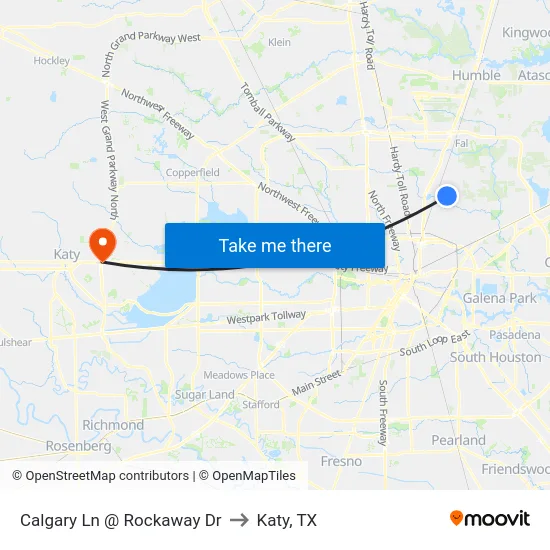 Calgary Ln @ Rockaway Dr to Katy, TX map