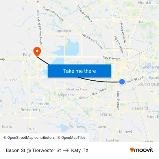 Bacon St @ Tierwester St to Katy, TX map