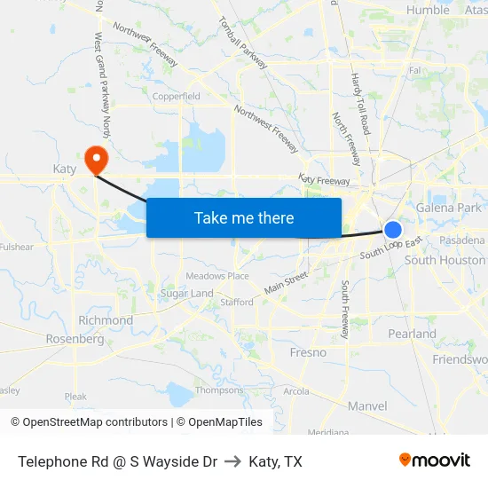 Telephone Rd @ S Wayside Dr to Katy, TX map