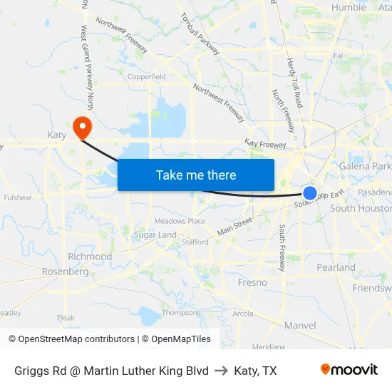 Griggs Rd @ Martin Luther King Blvd to Katy, TX map