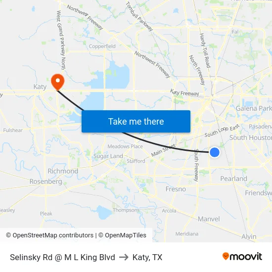 Selinsky Rd @ M L King Blvd to Katy, TX map