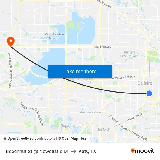 Beechnut St @ Newcastle Dr to Katy, TX map