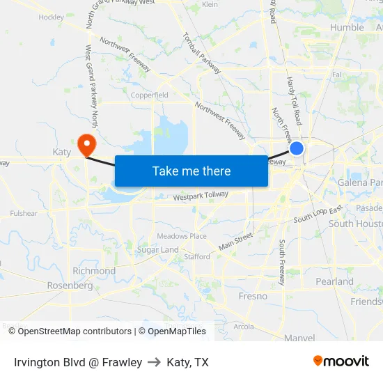 Irvington Blvd @ Frawley to Katy, TX map