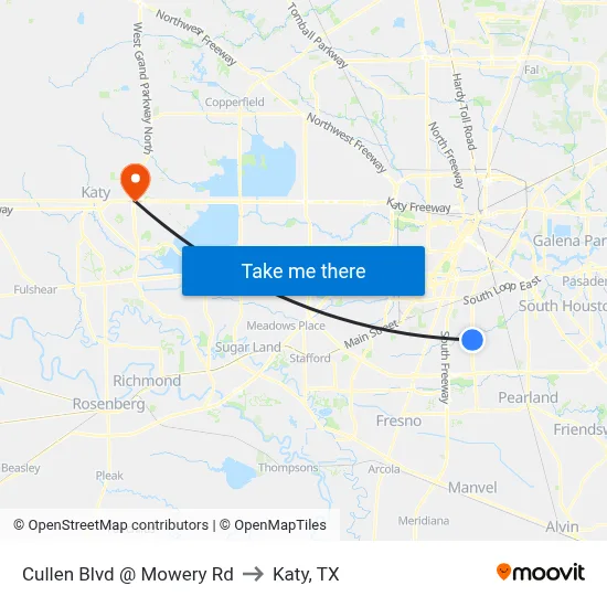 Cullen Blvd @ Mowery Rd to Katy, TX map