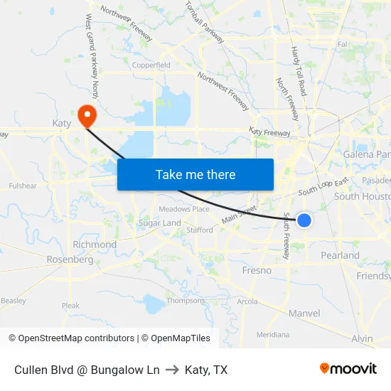 Cullen Blvd @ Bungalow Ln to Katy, TX map