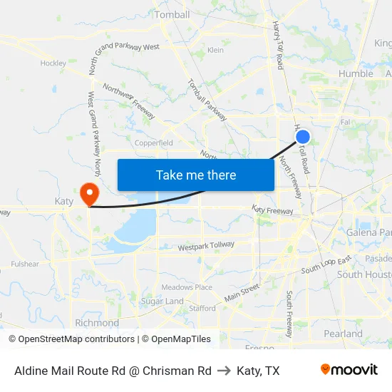 Aldine Mail Route Rd @ Chrisman Rd to Katy, TX map