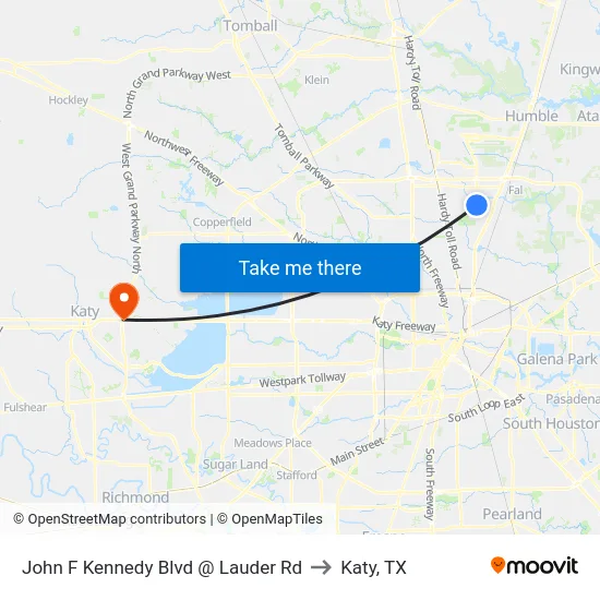 John F Kennedy Blvd @ Lauder Rd to Katy, TX map