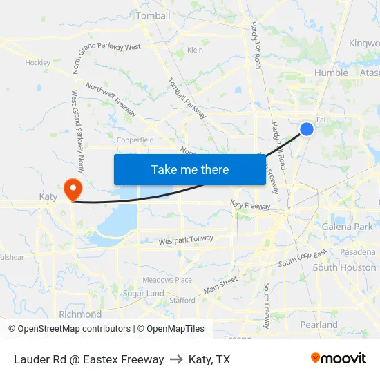 Lauder Rd @ Eastex Freeway to Katy, TX map
