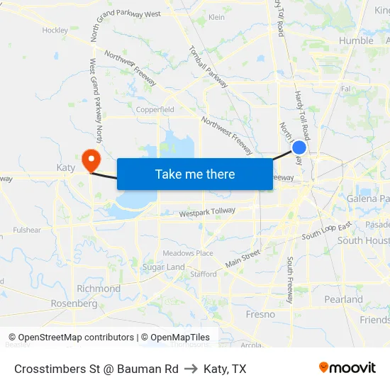 Crosstimbers St @ Bauman Rd to Katy, TX map