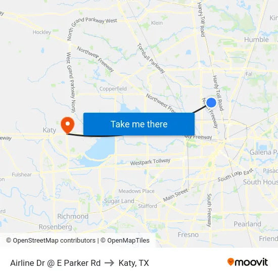 Airline Dr @ E Parker Rd to Katy, TX map
