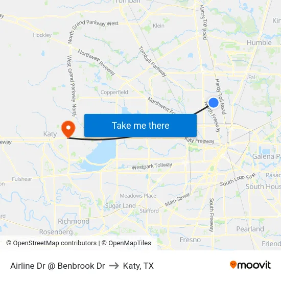 Airline Dr @ Benbrook Dr to Katy, TX map