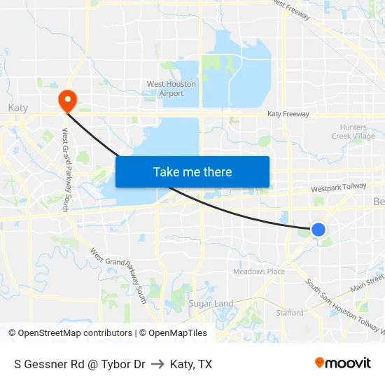 S Gessner Rd @ Tybor Dr to Katy, TX map