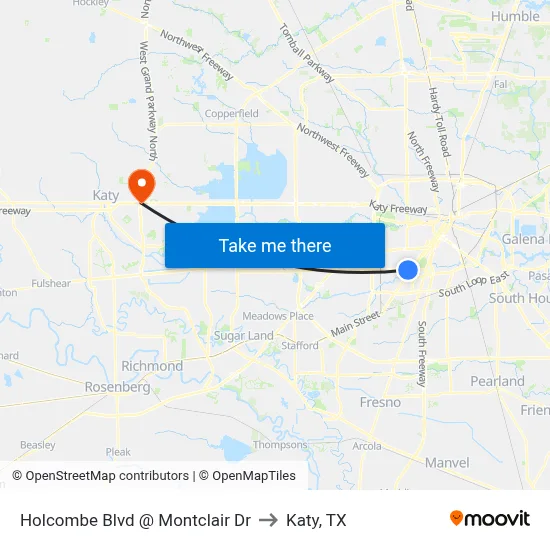 Holcombe Blvd @ Montclair Dr to Katy, TX map