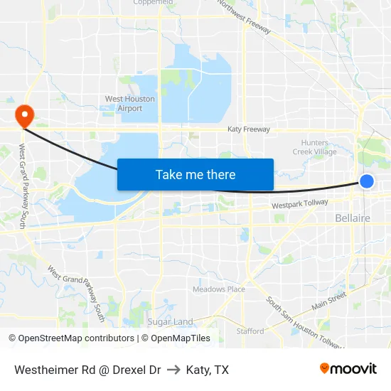 Westheimer Rd @ Drexel Dr to Katy, TX map