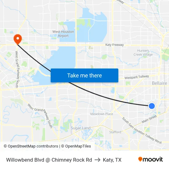 Willowbend Blvd @ Chimney Rock Rd to Katy, TX map