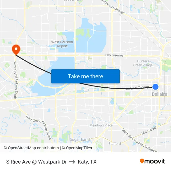S Rice Ave @ Westpark Dr to Katy, TX map