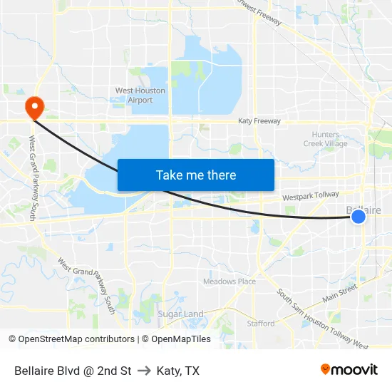 Bellaire Blvd @ 2nd St to Katy, TX map