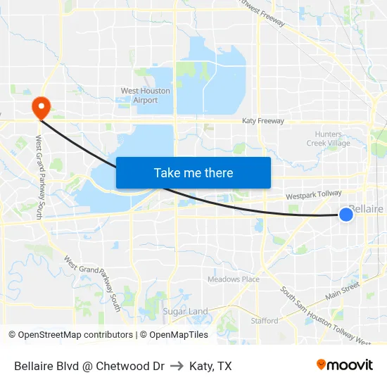 Bellaire Blvd @ Chetwood Dr to Katy, TX map