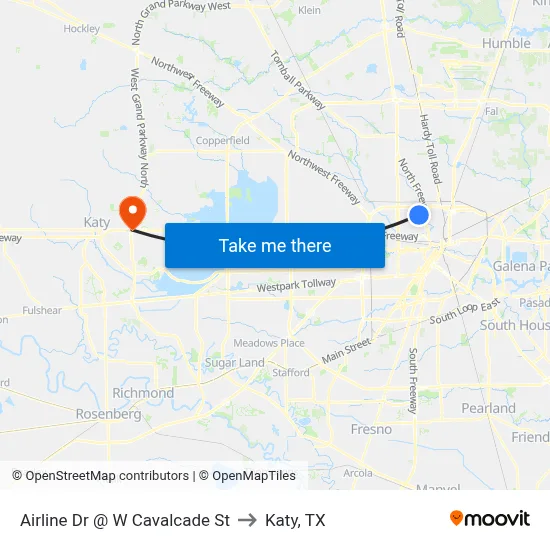 Airline Dr @ W Cavalcade St to Katy, TX map