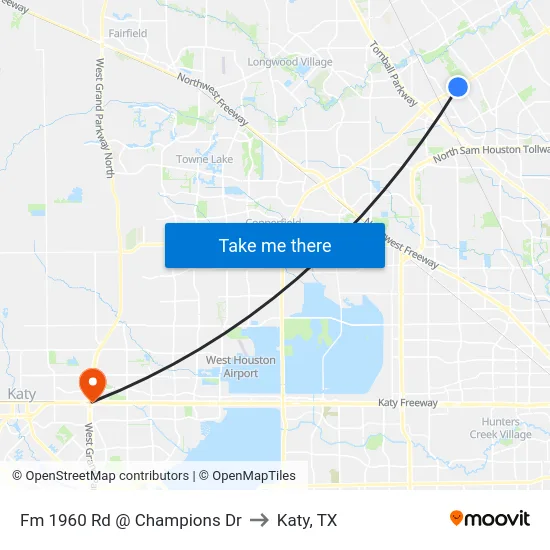 Fm 1960 Rd @ Champions Dr to Katy, TX map