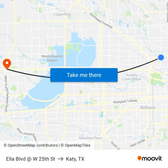 Ella Blvd @ W 25th St to Katy, TX map