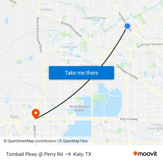 Tomball Pkwy @ Perry Rd to Katy, TX map