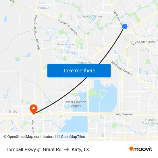 Tomball Pkwy @ Grant Rd to Katy, TX map
