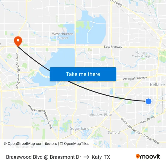 Braeswood Blvd @ Braesmont Dr to Katy, TX map