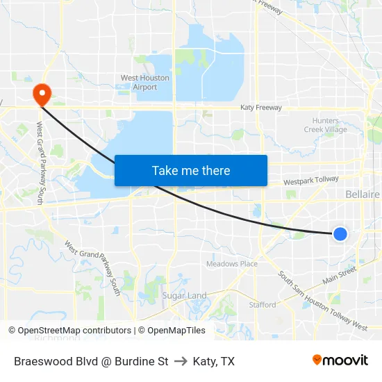 Braeswood Blvd @ Burdine St to Katy, TX map