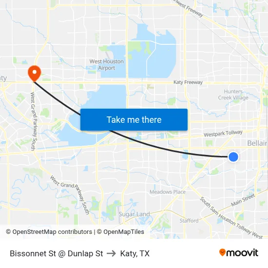 Bissonnet St @ Dunlap St to Katy, TX map