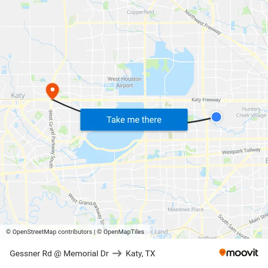 Gessner Rd @ Memorial Dr to Katy, TX map
