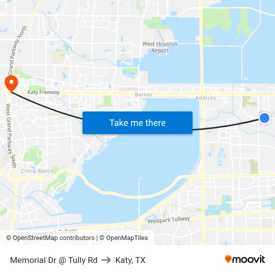 Memorial Dr @ Tully Rd to Katy, TX map