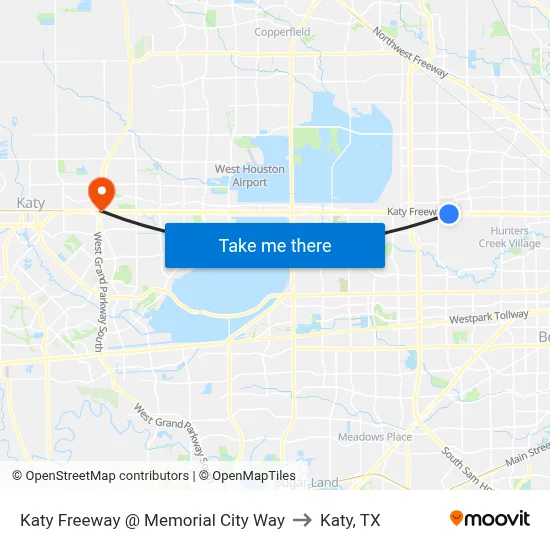 Katy Freeway @ Memorial City Way to Katy, TX map