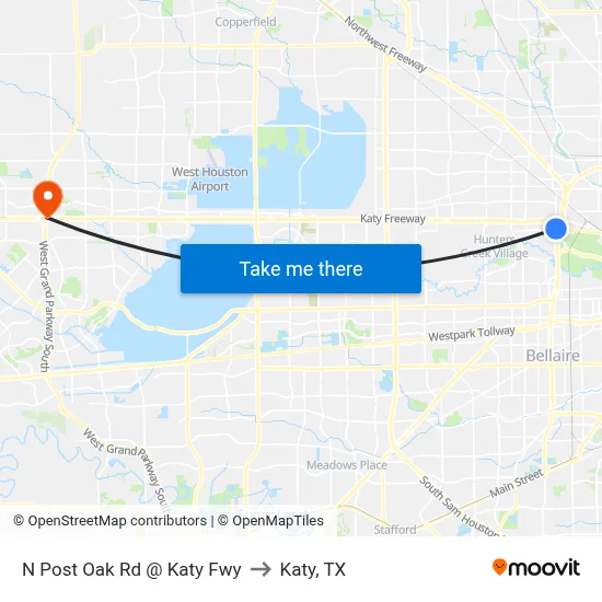 N Post Oak Rd @ Katy Fwy to Katy, TX map