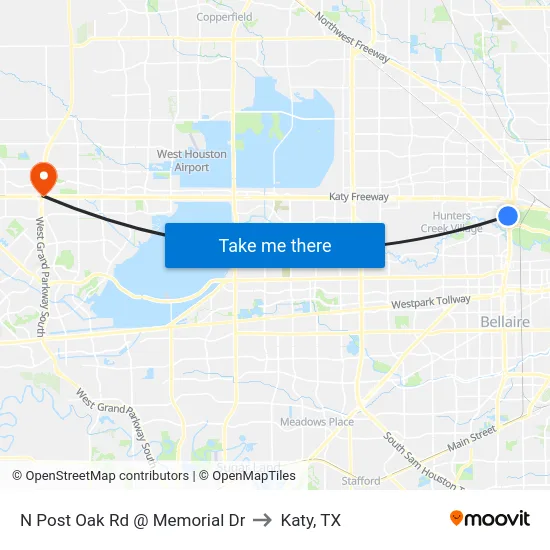 N Post Oak Rd @ Memorial Dr to Katy, TX map