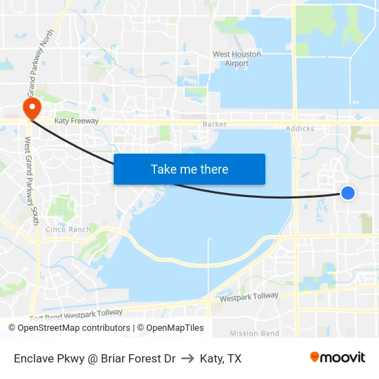 Enclave Pkwy @ Briar Forest Dr to Katy, TX map
