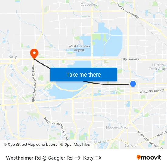 Westheimer Rd @ Seagler Rd to Katy, TX map