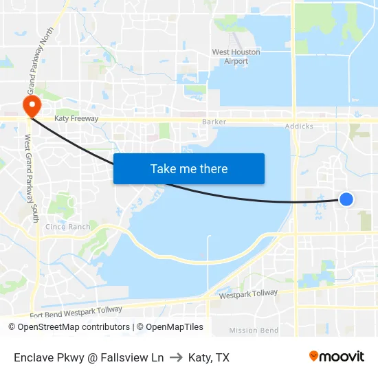 Enclave Pkwy @ Fallsview Ln to Katy, TX map