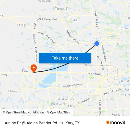 Airline Dr @ Aldine Bender Rd to Katy, TX map