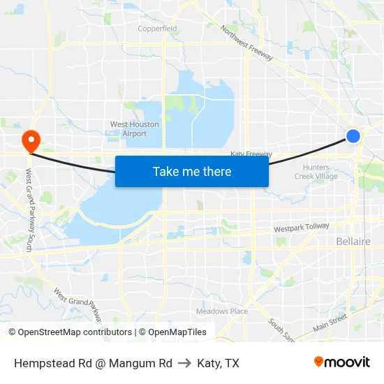 Hempstead Rd @ Mangum Rd to Katy, TX map